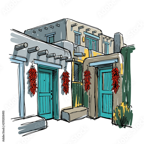 Southwestern Adobe House with Red Chile Ristra
