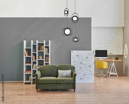 Green and white wall background interior style home design, work