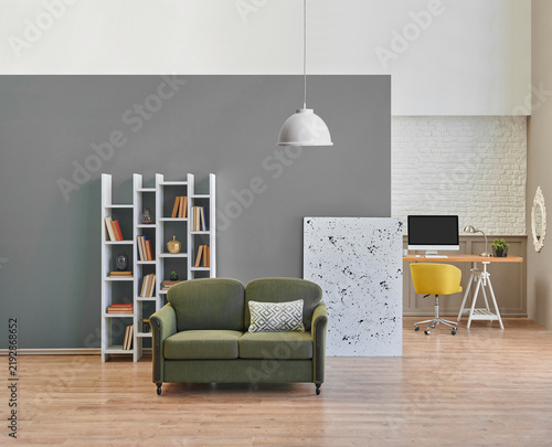 Green and white wall background interior style home design, work