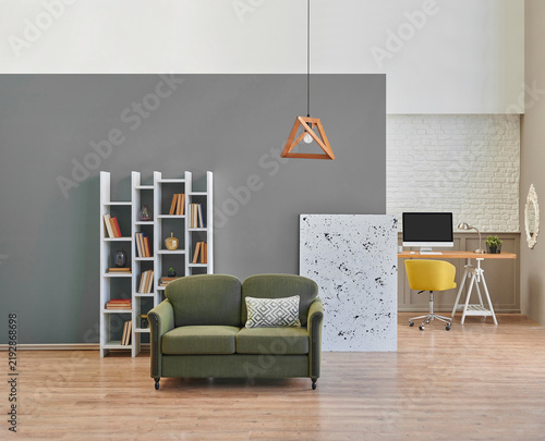 Green and white wall background interior style home design, work