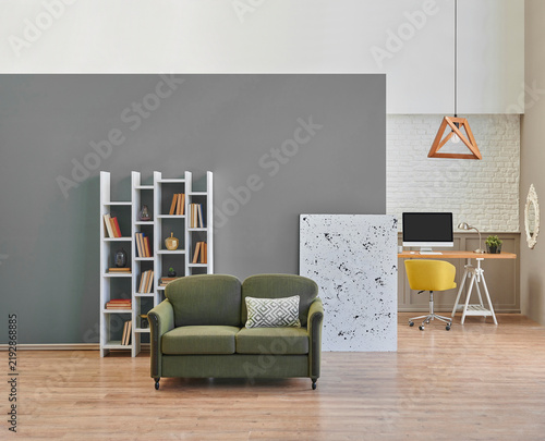 Green and white wall background interior style home design, work