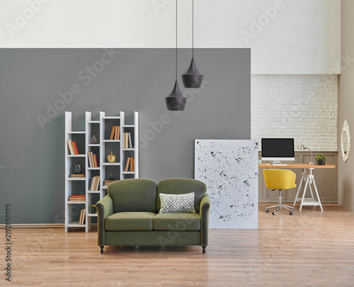 Green and white wall background interior style home design, work