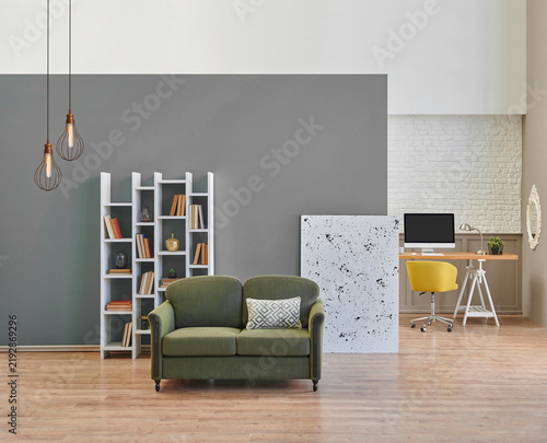 Green and white wall background interior style home design, work