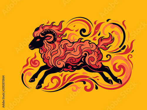 2027 Chinese New Year of the Red Fire Goat Banner Template with Modern Line Art Fire Goat on White Background. Design Happy Holidays Greeting Card and Invitation of Chines Happy New Year