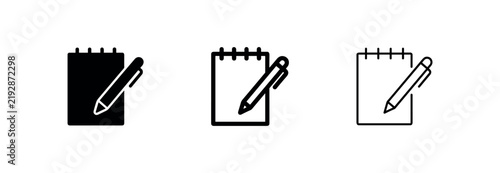 Bild auf Leinwand Notebook and Pen Icon Set for Taking Notes, Planning, or To-Do List