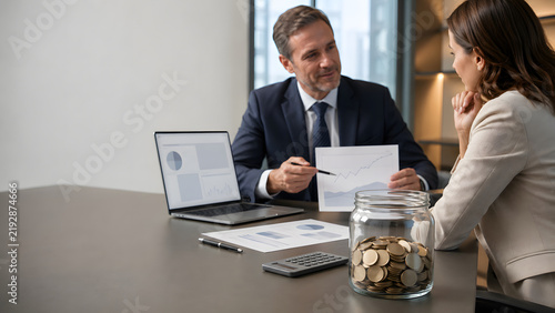 Advisor Explaining Financial Documents to Female Customer