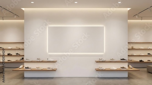 Modern minimalist retail store interior with shoe displays.
