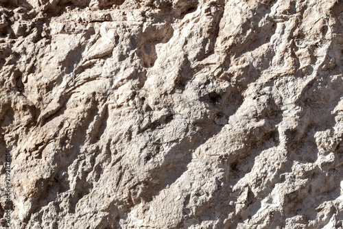 Konstfotografi Highly porous carbonate rock surface with irregular ridges, micro-fractures, embedded particles, and erosional micro-topography