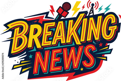 Decorative Breaking News typography header for live report vector graphic.