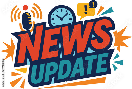 News Update typography banner with megaphone and speech bubble vector illustration.