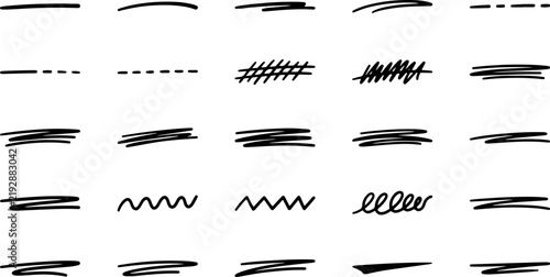 Canvas Print Set of various hand drawn doodle underlines and textured line dividers for text