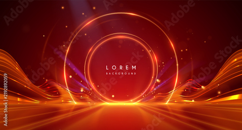 Gold light rings with effects on red background