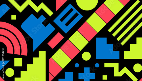 Vibrant geometric pattern featuring colorful triangles and flowing abstract forms