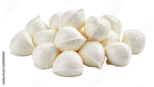 Pile of fresh mozzarella balls dairy product, isolated on transparent background