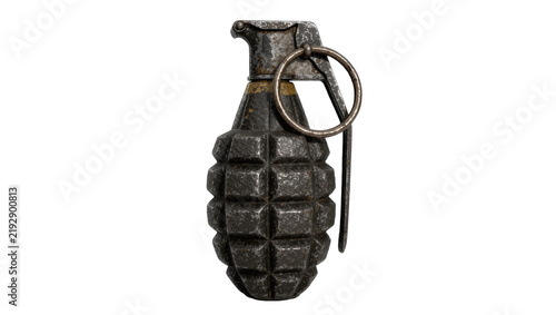 Obraz na plátně Antique metal fragmentation grenade with pull ring, isolated on transparent back
