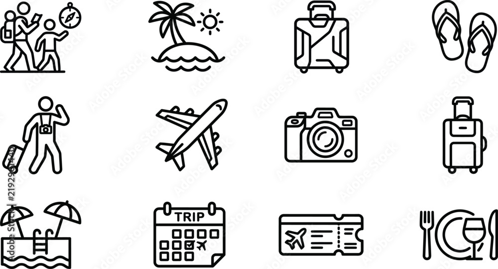Fototapeta premium Travel-Vacation Tourism Adventure Icons Set