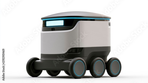 Autonomous Delivery Robot for Last-Mile Logistics Isolated on White Background