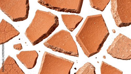 Canvastavla Broken terracotta shards scattered, isolated on transparent background