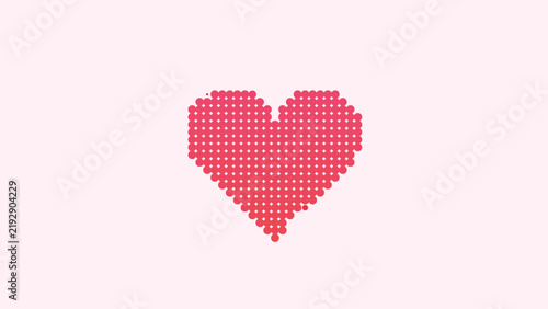 Simple heart shape composed of small black dots on a soft light pink background, for a romantic, or valentine themed