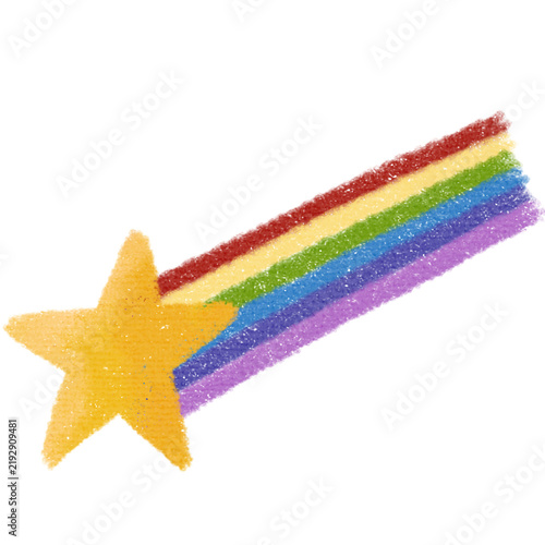 hand drawn crayon style of star with rainbow tail, rainbow illustration, preschool element