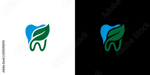 Minimalist Dental Logo Concept Combining a Natural Leaf Symbol with a Stylized Tooth Shape for Eco-Friendly Dentistry Branding