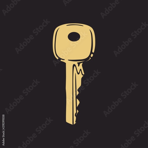 Vintage Style Golden Metal House Key Vector Icon for Real Estate and Access Branding. Perfect for real estate branding, home security signage, key access app icons, property management logos, and web 