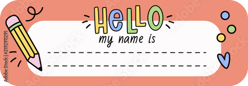 School Name Tag Hello Label Cartoon