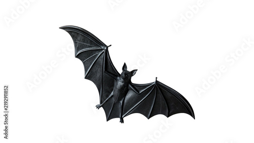 Black flying bat silhouette halloween decoration prop isolated on transparent background.