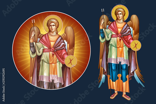 Illustration - fresco Archangel Gabriel. Set in Byzantine style
