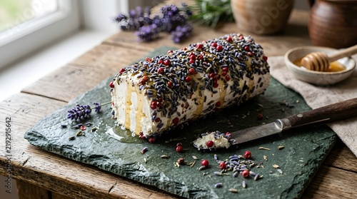 Gourmet goat cheese log with lavender and honey