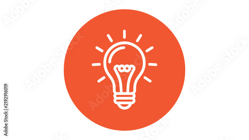 Bild auf Leinwand Illumination of Innovation: A glowing light bulb symbol, depicted as a clean line art illustration on an orange circular background, represents a bright idea and the spark of innovation