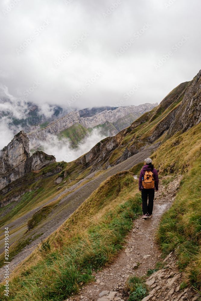 Fototapeta premium Exploring schafler ridge in appenzell switzerland on an overcast day