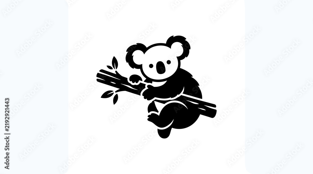 Fototapeta premium Cute Koala Illustration Climbing Tree Branch.