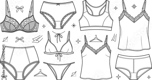 Fotografie Womens lingerie undergarments collection pack with lace bra panties sports top c