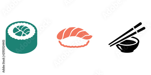 Sushi vector icon set with maki, nigiri and chopsticks