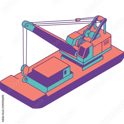Crane Barge Carrying Heavy Cargo Vector Graphic