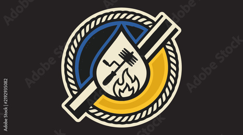 Rustic Barbecue Grill Icon with Flames and Fork Isolated
