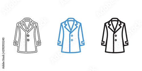 Three outline-style business coats in neutral tones for fashion branding and apparel design