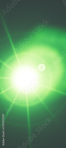 Bright green glowing light with strong rays emanating outwards