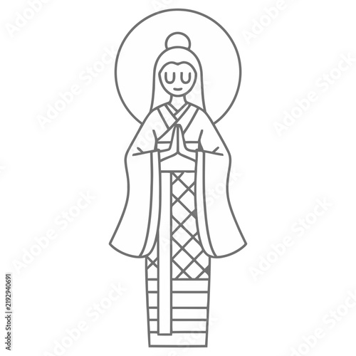 Stylized Figure with Halo and Praying Hands