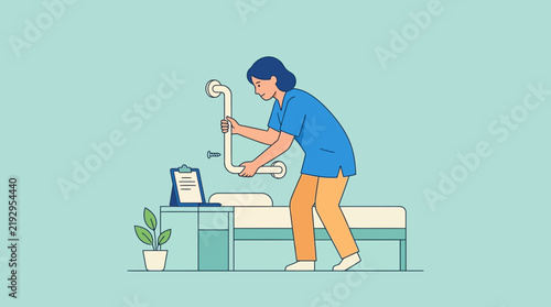 Nurse installing grab bar for patient safety, isolated on transparent background.