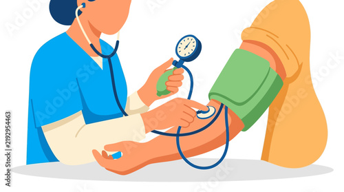 Nurse measuring patient's blood pressure with sphygmomanometer, isolated