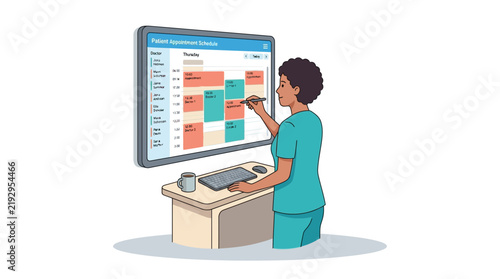 Nurse Managing Schedule On Digital Board