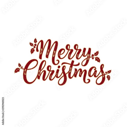 A festive Merry Christmas text design rendered in a rich, deep red, stylized with elegant, flowing script. 