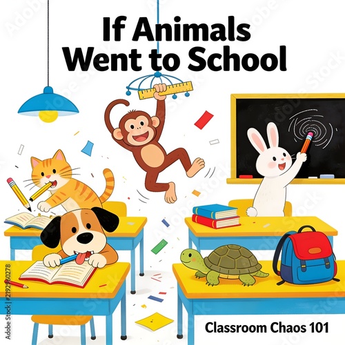 If Animals Went to School funny classroom chaos on white background 