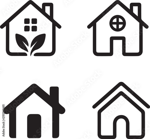 Eco Friendly House Icon Set with Nature, Sustainable Living and Minimal Home Symbols