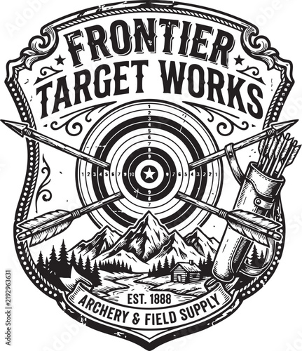 Vintage archery badge design with crossed arrows and target emblem