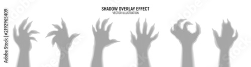 Halloween scary monster paws or hands set. Vector collection of transparent spooky shadows of monster hands with sharp claws for Halloween decoration, horror designs. Realistic creepy monster palms.