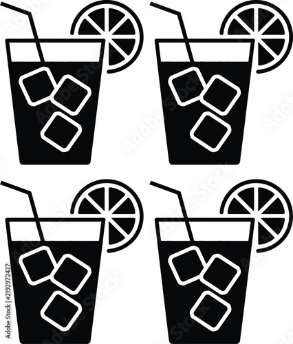 Four iced tea drinks with lemon and straws in tall glasses