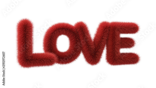 Bild auf Leinwand Fluffy red LOVE text isolated on transparent background, symbolizing affection